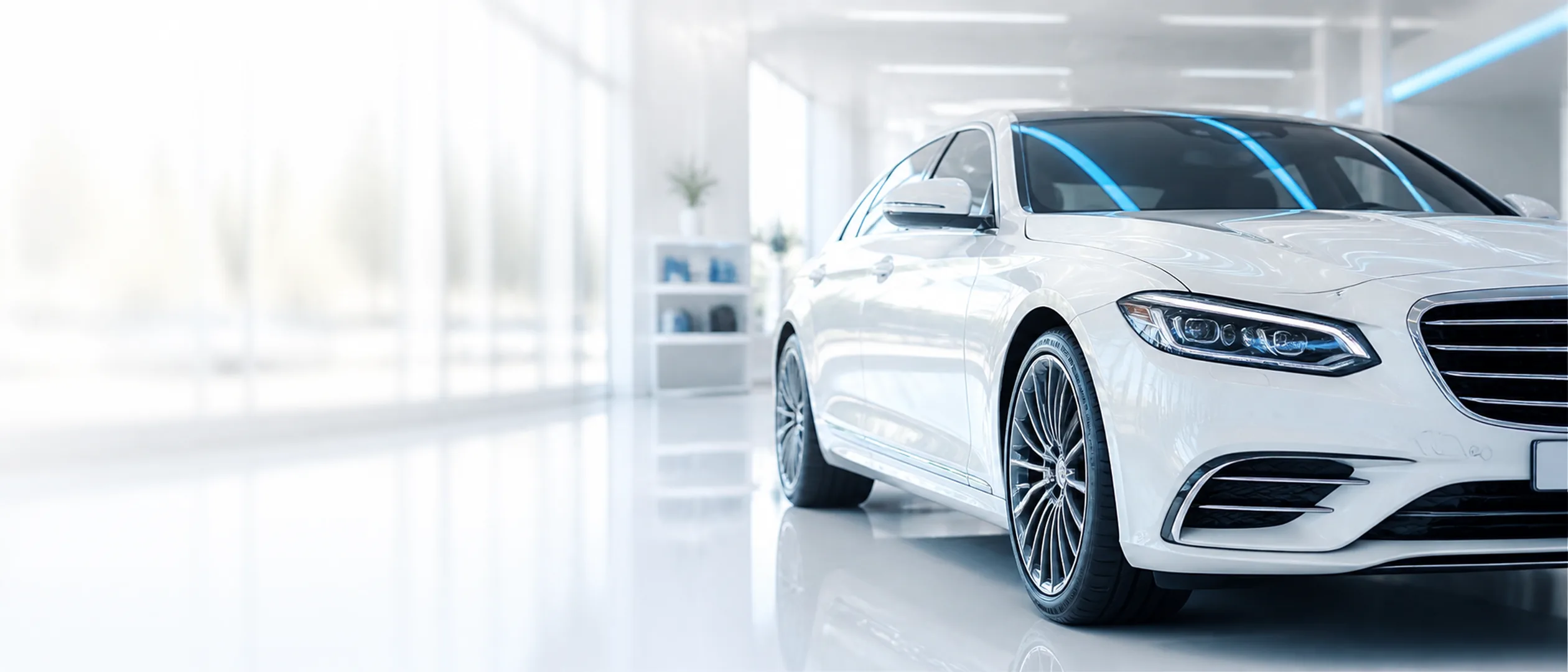 Frisch aufbereitete Limousine in einem hellen, modernen Aufbereitungsstudio